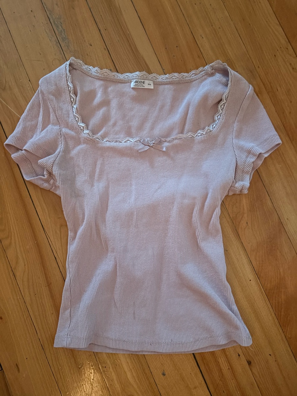 Ardene Light Lavender Ribbed Scoop Lace-Trim Tee